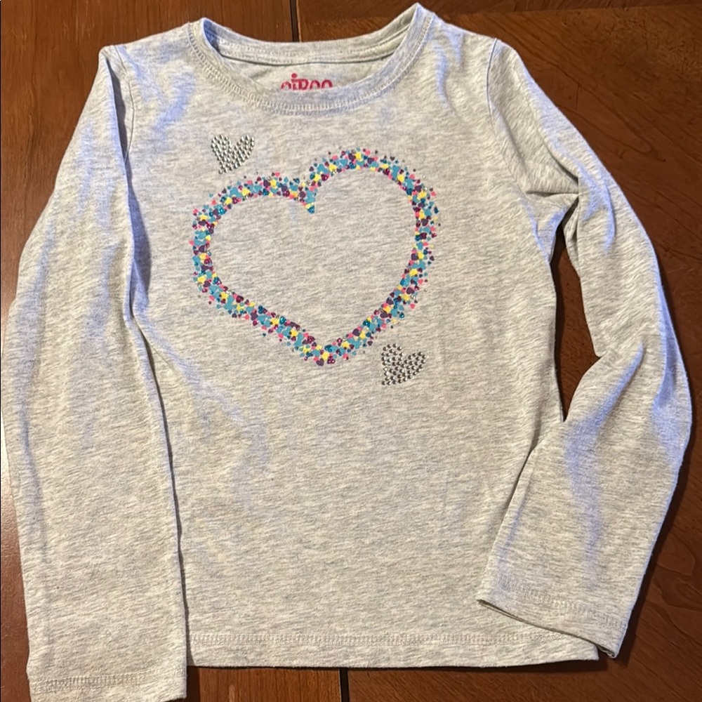 Girls Circo Gray and Blue Long Sleeve Tee with Heart Design
